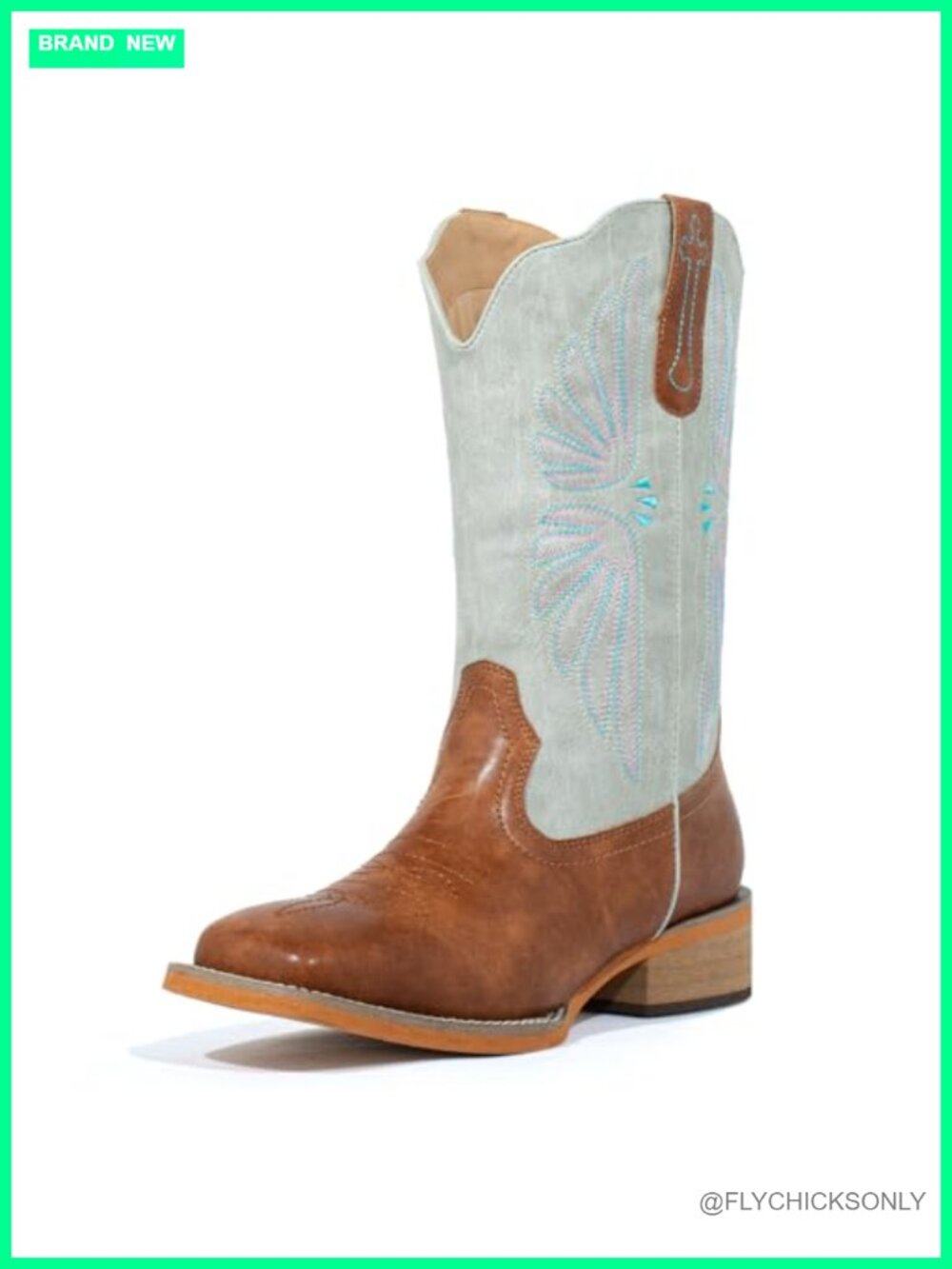 Faux Leather Square Toe Mid Calf Western Boots Embroidered Wide Calf